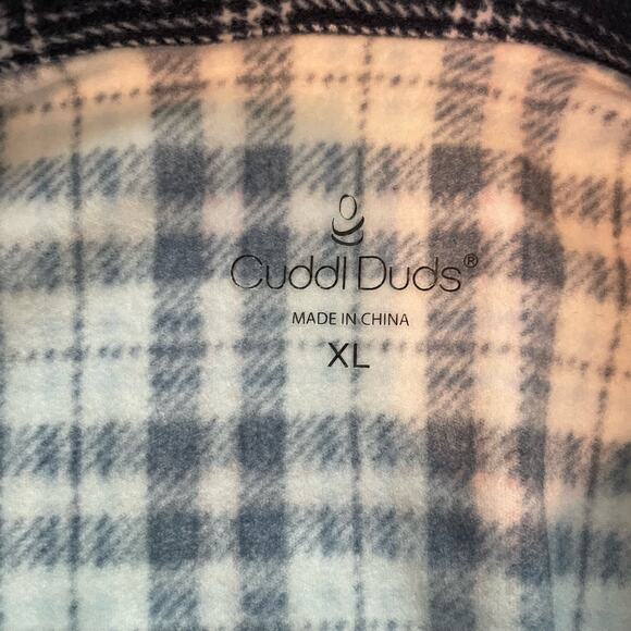 Cuddl Duds Size XL Blue Plaid Fleece Flannel Top Long Sleeves Button Up - Picture 3 of 6
